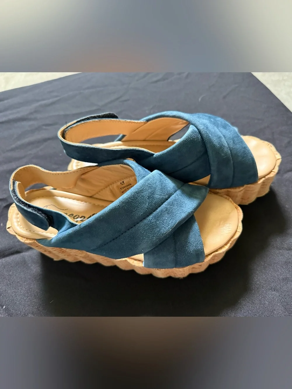 37 Free People Noelle PlatformTeal Suede Crisscross Platform Wedge  Italy 6.5